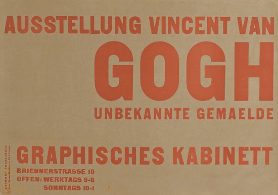 JAN TSCHICHOLD (1902-1974). AUSSTELLUNG VINCENT VAN GOGH / GRAPHISCHES KABINETT. 1928. 23x32 inches, 59x83 cm. Volk & Schreiber, Munich